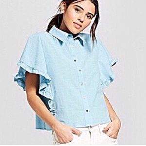 Universal Thread Ruffle Sleeve Button-Down Top